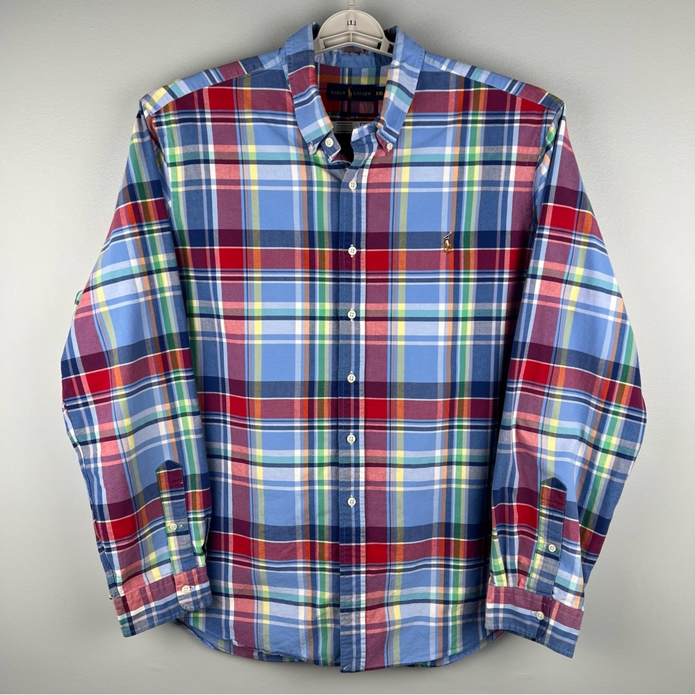 Ralph Lauren Shirt Mens Plaid Oxford Classic Fit Long Sleeve Size XXL Blue Red